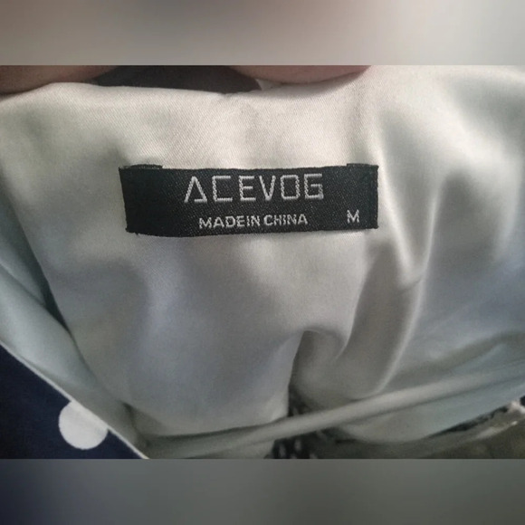 Acevog Navy White Polkadot Swing Dress Size Medium Midi Length - Picture 3 of 5